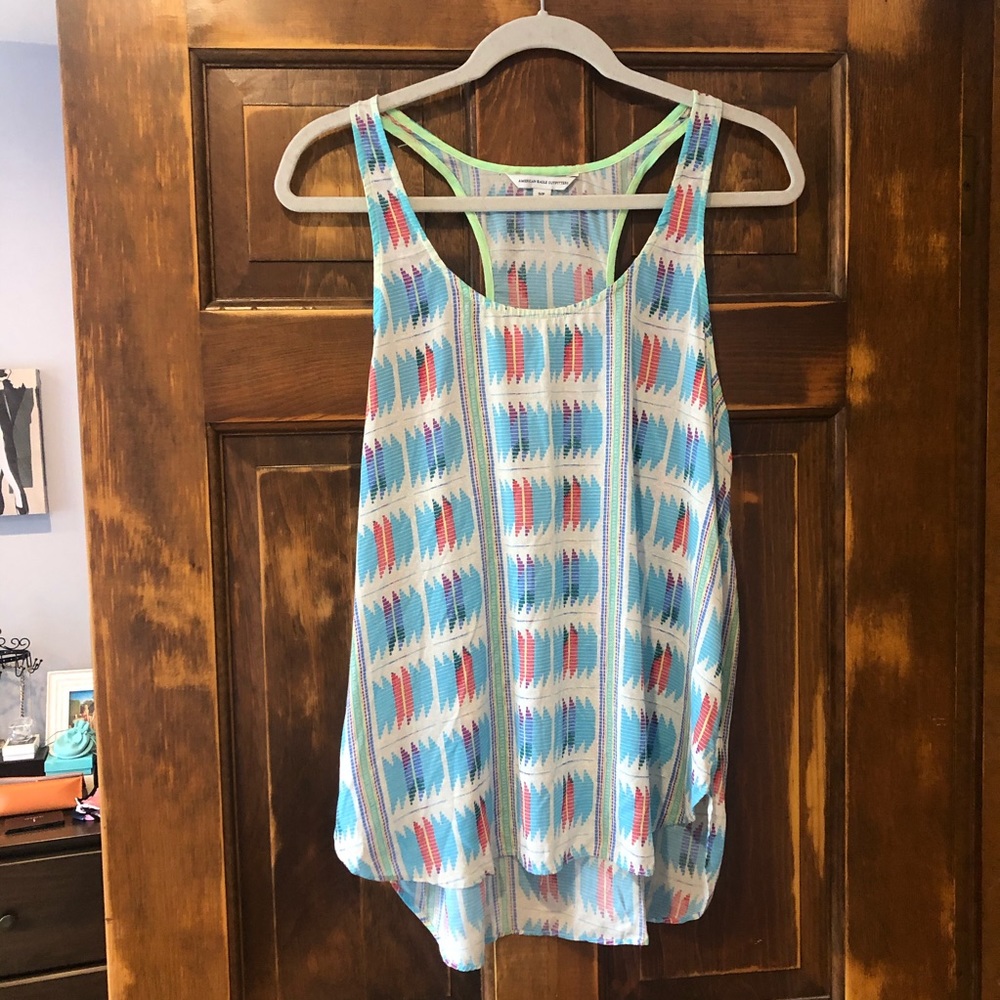 American Eagle Blue and White Printed Tank Top